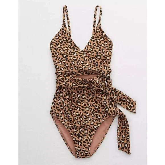 NEW Aerie Leopard Print Wrap One Piece Swimsuit Size L - Picture 4 of 11